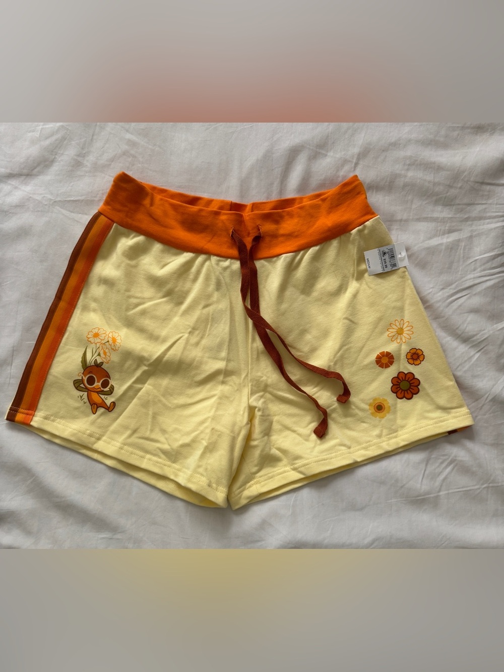 Disney Yellow w/Orange Bird & Floral Drawstring Athletic Shorts